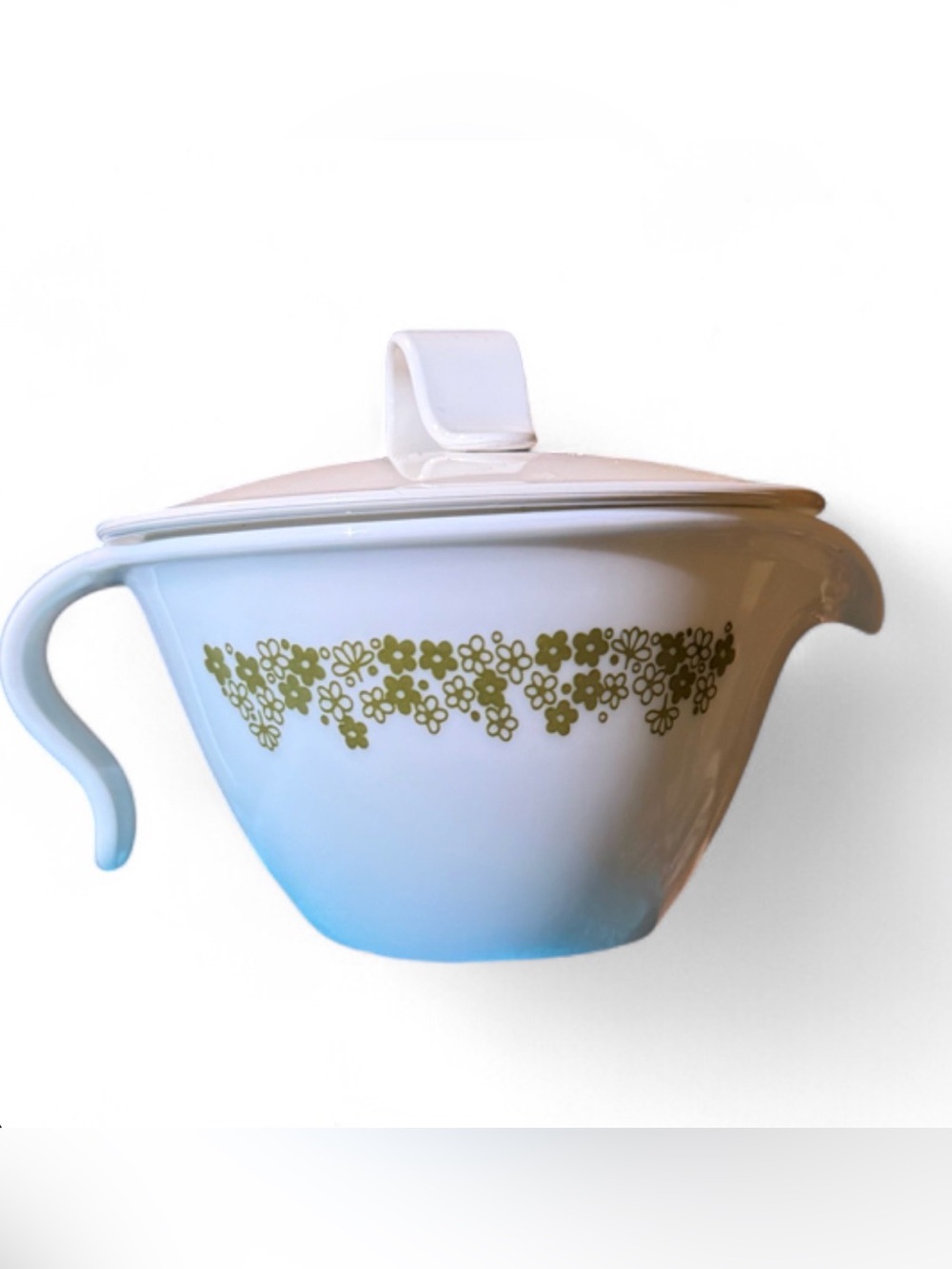 Corelle Spring Blossom Green Sugar Bowl w/ Lid Corning Crazy Daisy Vintage USA